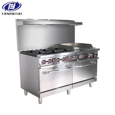 China ETL Commercial Multiple Function Commercial Gas Stove Hot Plates 6 Burner Gas Stove Open Stove with Oven and Griddle for sale