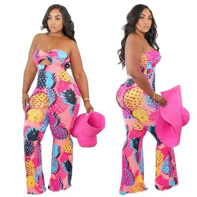 China LW-SC0131 Viable Plus Size Fat Women Printed Off The Shoulder Hollow Out Overalls 5xl Women for sale