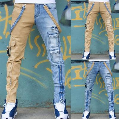 China 2021 New Arrival LW Patchwork Jeans Men Sustainable Drop Cargo Men Jeans Zipper Straight for sale