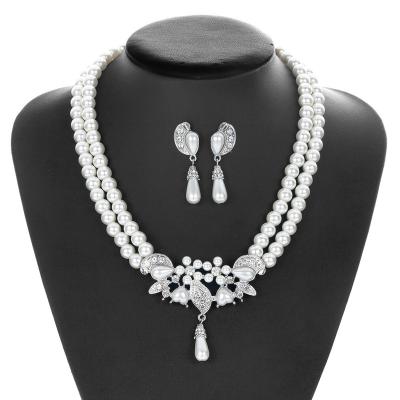 China CLASSIC Designer Female Jewelry Exquisite Prearl Necklace Pendant Earring Two Pieces Set for sale