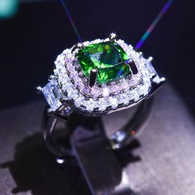 China Romantic Silver Luxury Green Gemstone Engagement Rings 925 Jewelry Ring For Women for sale