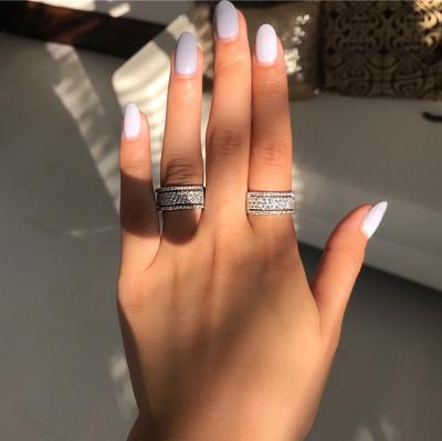 China Romantic 925 Silver Plated Luxury Eternity Full Zircon Diamond Wedding Rings For Women for sale