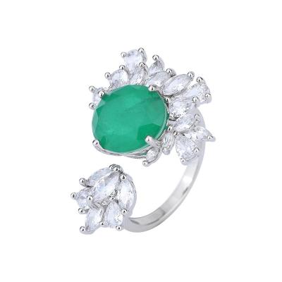 China Romantic Luxury Adjustable Gemstone Gem Stone Gold Plated Rings Green Open Jewelry for sale