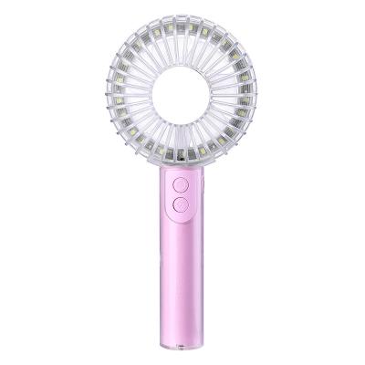 China 2020 New Amazon Pengwing TrendingCrystal Car Fan Makeup Handheld Mirror LED Outdoor Mini Fan Phone Holder Wholesale for sale