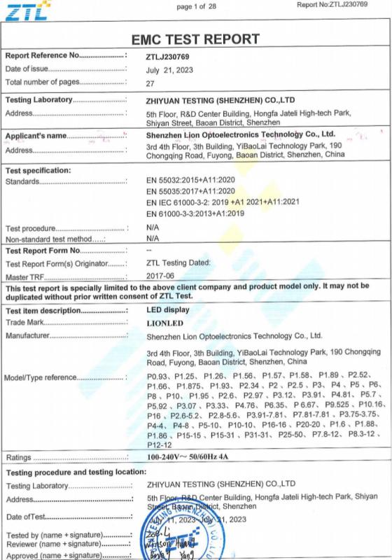 EMC TEST REPORT - Shenzhen Lion Optoelectronics Technology Co., Ltd.