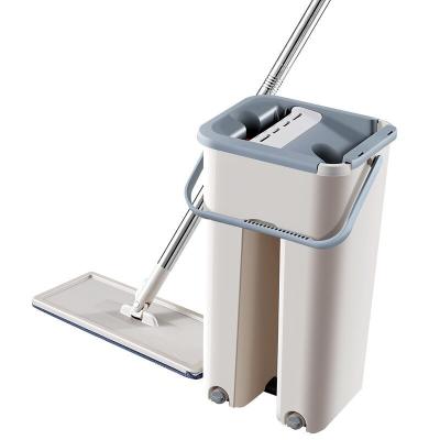 China Microfiber Floor Mop Cleaning Water Squeeze Mop Bucket Scratch Mop Bucket Set Viable Hot Selling Flat Mop Set for sale