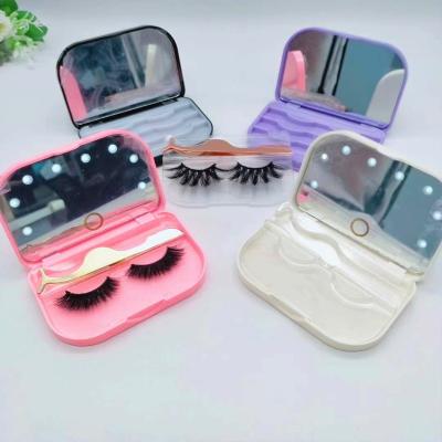 China False Eyelash Organizer Eyelash Holder 3 Pairs Eyelash Box With LED Night Mirror Travel Storage Case Eyelash Holder Packaging Box Custom for sale