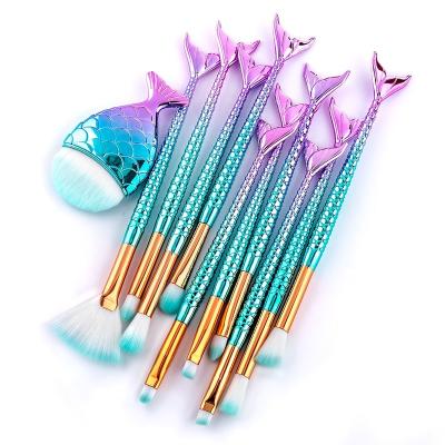 China Makes Apply Makeup 11pcs High Quality Custom Private Label Mermaid Tail Makeup Brush Set Cosmetic Tools for sale