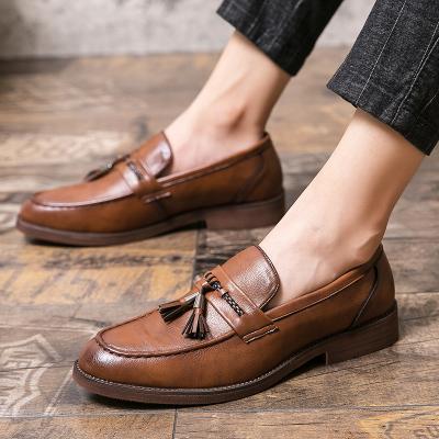 China New Fashion Brown Tassels Slip On Casual Business Dress Leather Loafer Men Single Shoes Leather CUSHIONING, Mens Loafers Leather Shoes, Mens Loafer Shoes for sale