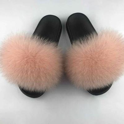 China CUSHIONING wholesale unisex colorful real fox hairy slippers for women, fur sandals slips slippers, fashion fur slippers for sale