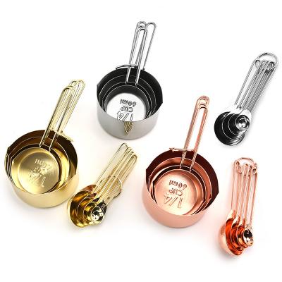 China Sustainable Rose Gold Copper Color Stainless Steel 8 Pieces Style Smart Gauge European Cup Set for sale