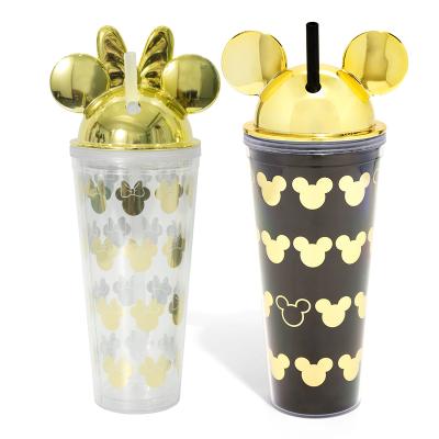 China Customized BPA Free 22oz Logo Double Wall Plastic Mug With Lid Wholesale Mickey Mouse Cups With Straw for sale