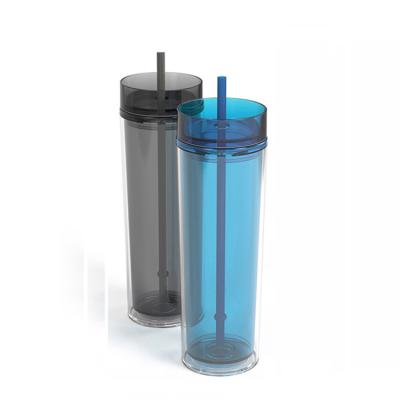 China High Quality Sustainable Clear 16oz Acrylic Plastic Double Wall Tumbler With Straw for sale