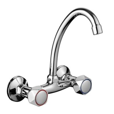 China Brass Thermostatic Faucets Double Handle Wall Mount Kitchen Faucet Mixer for sale