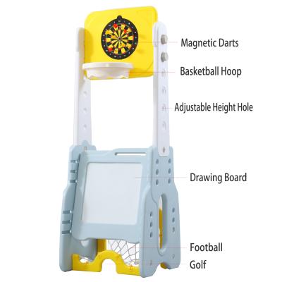 China Indoor Outdoor Activity 5 in 1 Multifunctional Portable Guitar Fashion Adjustable Height Basketball Rack for Kids for sale