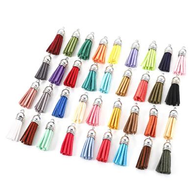 China Hot Selling 1.5 Inch Diy Silver Gold Eco-friendly Material Mix Color Leather Suede Main Chain Bronze Upper Tassel Bag Accessories For Decoration for sale