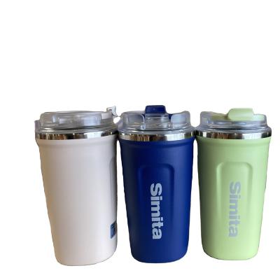 China Minimalist 380ML stainless steel double layer heat insulation cold office outdoor coffee mug, with straw lid, small beverage cup. logo for sale