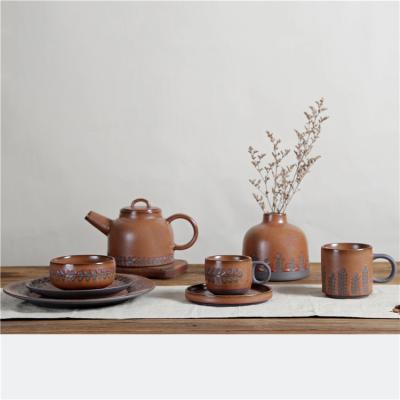 China Sustainable Wholesale Japanese Style Vintage Brown Restaurant Home Used Ceramic Stoneware Tableware Dinner Set for sale