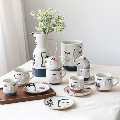 China Newcomer Face Design Art Home Hand Painted Nordic Tableware Viable Decoration Ceramic Luxury Dinner Tableware Set For Gift for sale