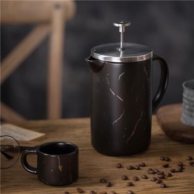 China Viable high quality modern design printing coffee shop home hotel used maker black ceramic coffee french press with logo for sale