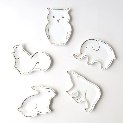 China Gift Giving Nordic Gift Home Decor Wedding Animal Shape Gold Rim White Jewelry Trays Ceramic Jewelry Tray For Ring Necklace for sale