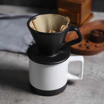 China Sustainable Black And White European Royal Coffee Sets Ceramic Filter Pour Over Coffee Spout With Cup for sale