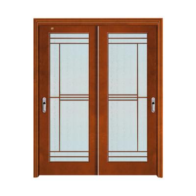 China Sound Insulation Interior Room Lattice Wood Glass Graphic Design Customized Modern European Apartment 80mm Solid Wood Style Sliding Glass Door for sale