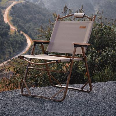 China Eco-friendly Outdoor Recliner Holiday Camping Folding Chair Wood Grain Aluminum Alloy Chair Garden Storage Kermit Chair Portable for sale