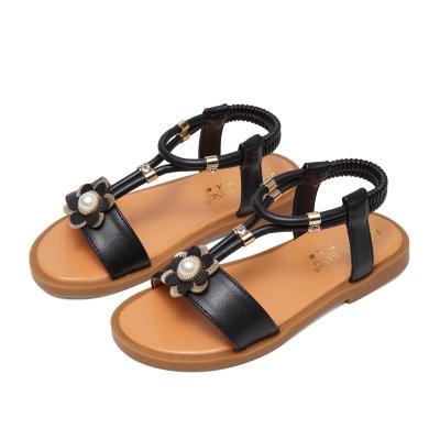 China Other Unique Soft Casual Beach Flats Pearl Flower Children's Sandals Girl's Dress Shoes Princess Luxury Flat Bottom For Kids for sale