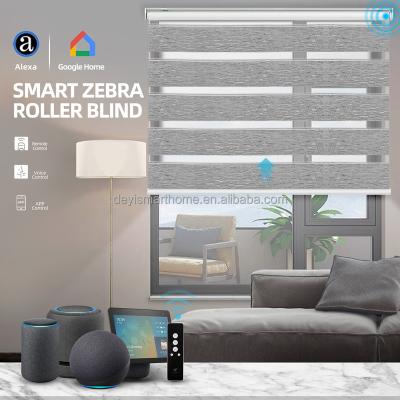 China Zebra eco-friendly smart wifi eco-friendly window skylight blackout roller blind motorized Deyi curtain shades for sale