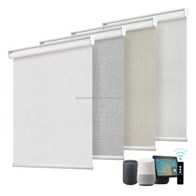 China Eco-friendly Indoor Motorized Window Blind Roller Blinds For Home 100 Blackout Electric Remote Control Auto Plain Customize Sun French for sale