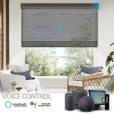 China Alexa Woven Wood Shades Google Canada Eco-Friendly Bamboo Roman Window Blinds Eco-Friendly CLASSIC Roller For Smart Window Cover Use Support for sale