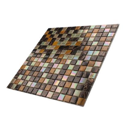 China Modern GUCI Glow Hot Melt Glass Mosaic Tile Gold Black Amber Pool Wall Mosaic for sale