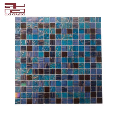 China Mixed Morden Foshan GUCI blue and black color glass mosaic swimming pool tiles glow mosaic tile for sale