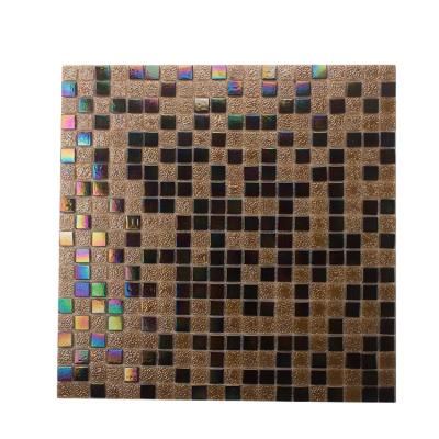 China Modern Design Iridescent Glass Mosaic Tiles Flooring Glow Gold Black Blend GUCI Ceramic Wall Mosaic Tiles for sale