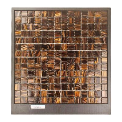 China Parquet Brown Body Gold Vein Mosaic Bathroom Wall Flooring Solid Glass-Glass Pool Slab for sale