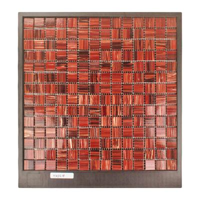 China Parquet Swimming Pool Tiles Cheap Price Gold Vein Mix Red Wine Glossy Glass Mosaic for sale