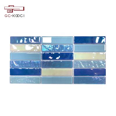 China 300x300 Ball Pattern Modern Irregular Free Paving Transparent Blue Glass Mosaic for sale