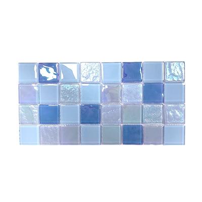 China Shiny Iridescent Blue Square Glass Parquet Mosaic Slabs Wall Swimming Pool Rough Exterior Mix for sale