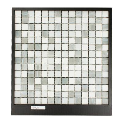 China Modern White And Gray Matte Polish Glass Mosaic Rectangle Swimming Pool Frosted Texture Tiles for sale