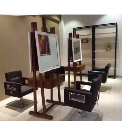 China Hair Beauty Good Quality Mirror Station Salon Barber Luxury Lighted Wooden Mirror For Sale for sale