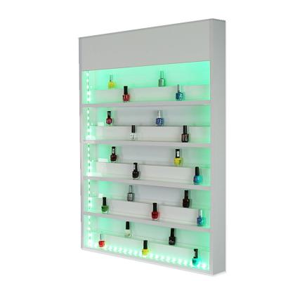 China Mordern LED Light Display Wall Mounted Nail Beauty Nail Art Polish Wall Display for sale