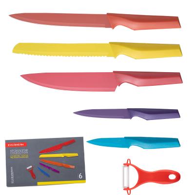 China Disposable Easy To Equip To PP Fingers Stainless Steel Knife Set Handle Colorful 6 PCS Kitchen Knife Set for sale