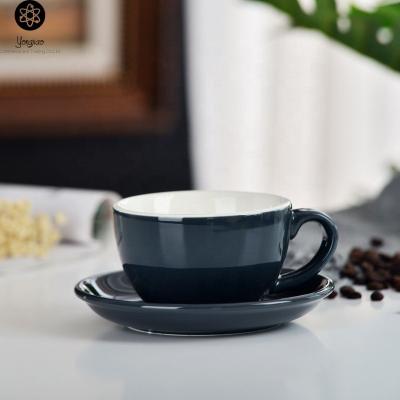 China Viable European Ceramic Latte Cup Cappuccino Set Cup Coffee Garland Cup With Fancy Big Saucer 220ml Thickening for sale