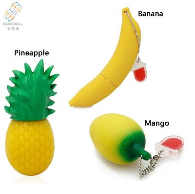 China Wholesale Promotional Rectangle Gift Banana Pineapple Mango Fruit Shaped USB PVC USB Flash Drive for sale