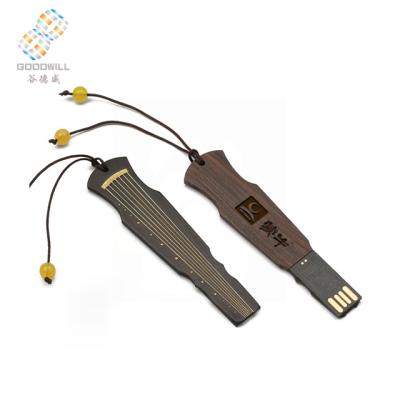 China Unique Shaped Chinese USB 2.0 Annatto Rectangle Wooden Flash Drive Retro USB 3.0 Guqin Style 16gb for sale