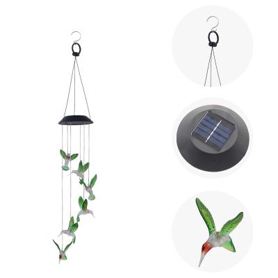 China Outdoor Solar LED Garden Lighted Hummingbird Wind Chime Lights Color Changing Hanging Lights for Garden Yard Decoration for sale