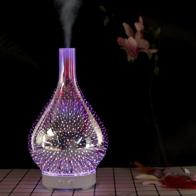 China Remote Controlled 3D Humidifier Glass LED Fireworks Light Humidifier Night Light 7 Colors Changing Ultrasonic Air Diffuser for sale