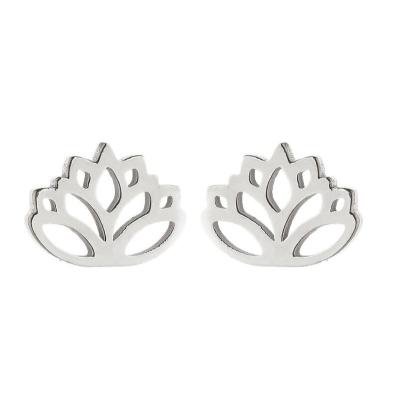 China Wholesale Cute Minimalist Girls Shape Stainless Steel Hollow Lotus Flower Cute Stud Earrings for sale