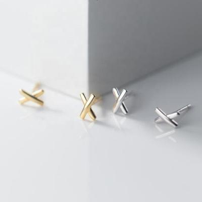 China TRENDY Minimalist Fine Jewelry 925 Sterling Silver Letter X Stud Earrings Simple Geometric Cross Stud Earrings for sale